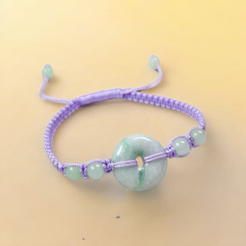 [May ‧Peace] Green Flower Jade Peace Buckle Braided Bracelet | Natural Burmese Grade A Jadeite | Free - Bracelets - Jade Multicolor