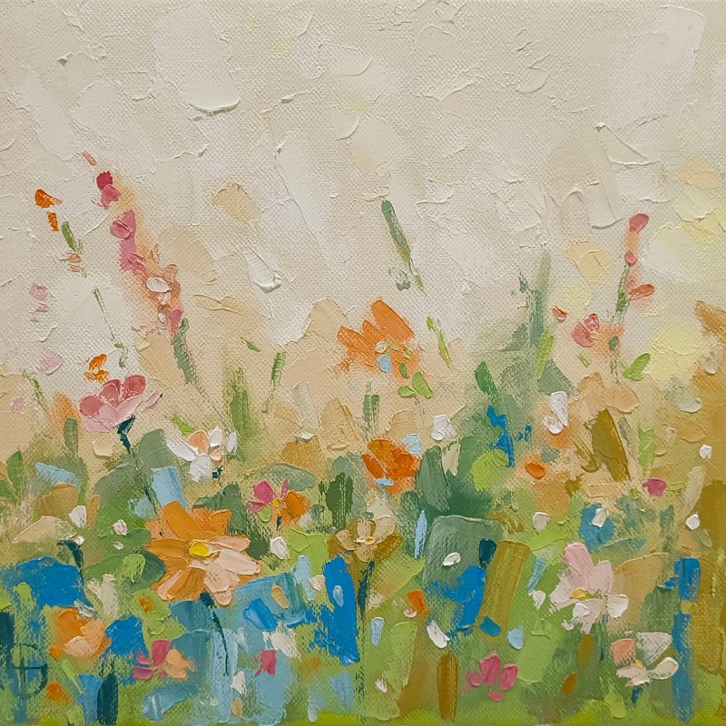 Wildflowers Painting Flowers Oil Painting Florals in Canvas Original Painting - โปสเตอร์ - วัสดุอื่นๆ สีส้ม