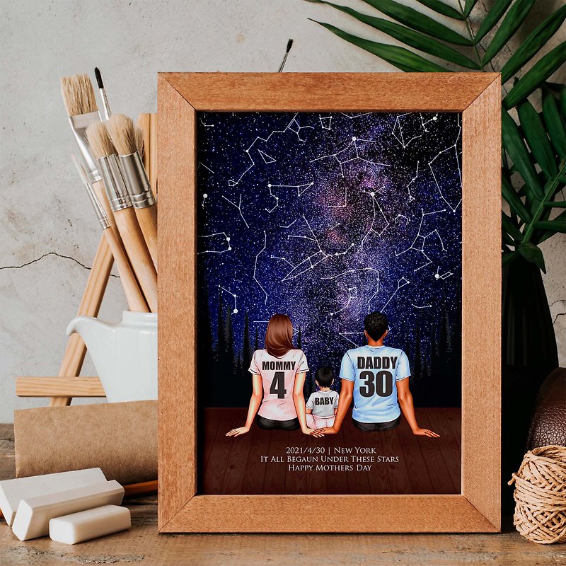 今年最特別的生日禮物母親節禮物訂製獨一無二生日真實星空A6木框 - 相框/畫框 - 木頭 紫色