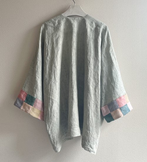 日本製 手染め Fresh Green Haori Cardigan 草木染+泥染 フレンチ