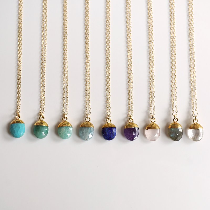 Healing Stone Oval Pendant Necklace - 14K Gold Filled - Necklaces - Gemstone Transparent