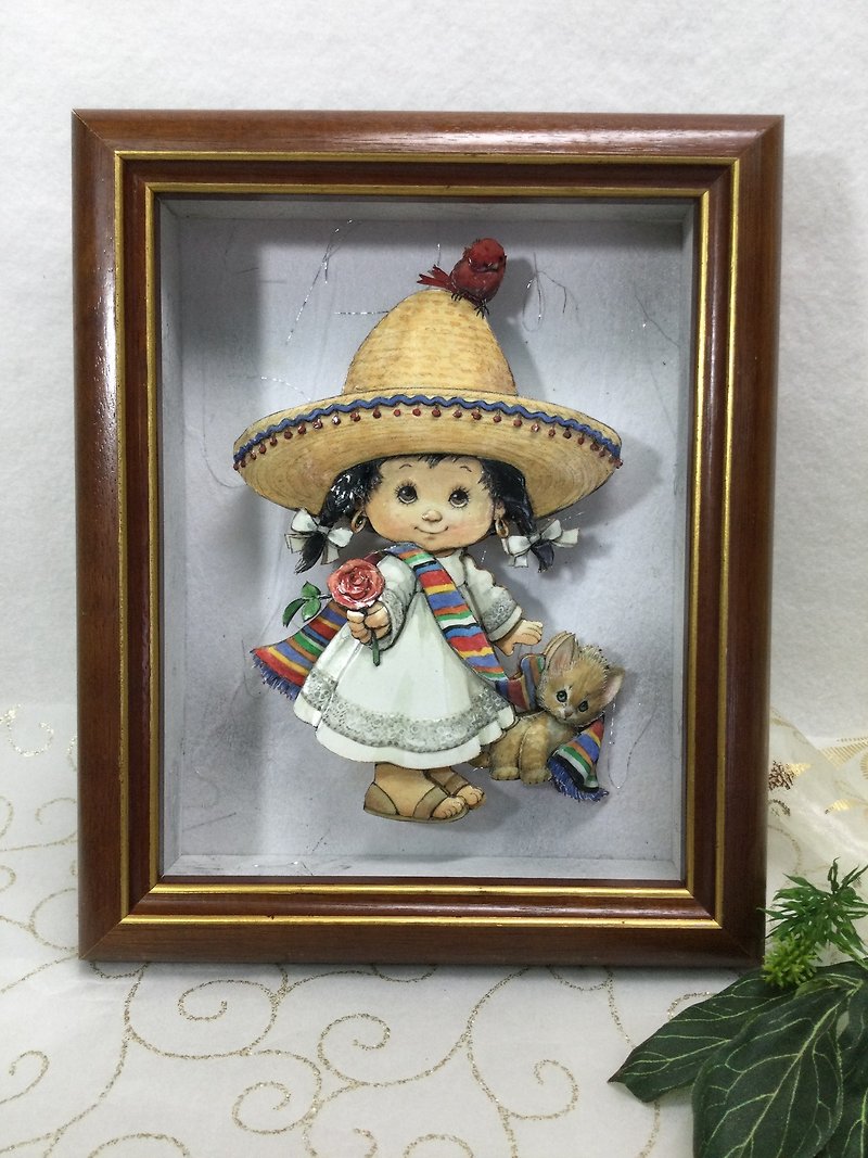 European style three-dimensional paper sculptures, global village dolls, Mexican little girls, paper tole, graduation gifts - Items for Display - Paper 