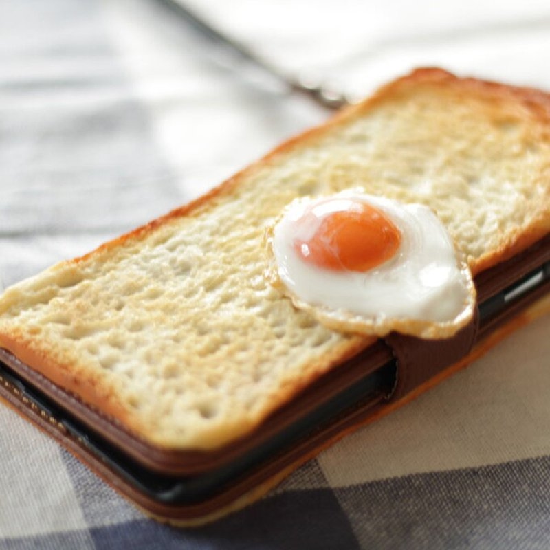 Made to order【1 month wait】Butter fried egg on toast phone case *Notebook type - Phone Cases - Plastic Brown