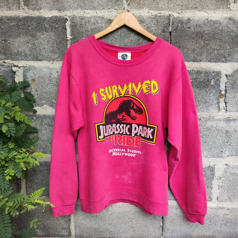 เสื้อสเวตเตอร์วินเทจ 90s Universal Studios Jurassic Park Sweatshirt - สเวตเตอร์ผู้ชาย - ผ้าฝ้าย/ผ้าลินิน สีแดง