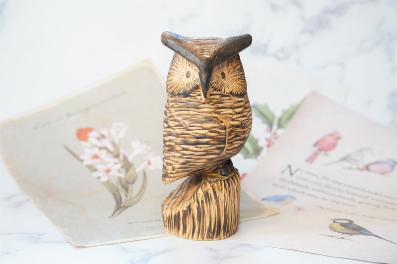 肖楠長耳鴞木雕貓頭鷹-原創 - 擺飾/家飾品 - 木頭 咖啡色