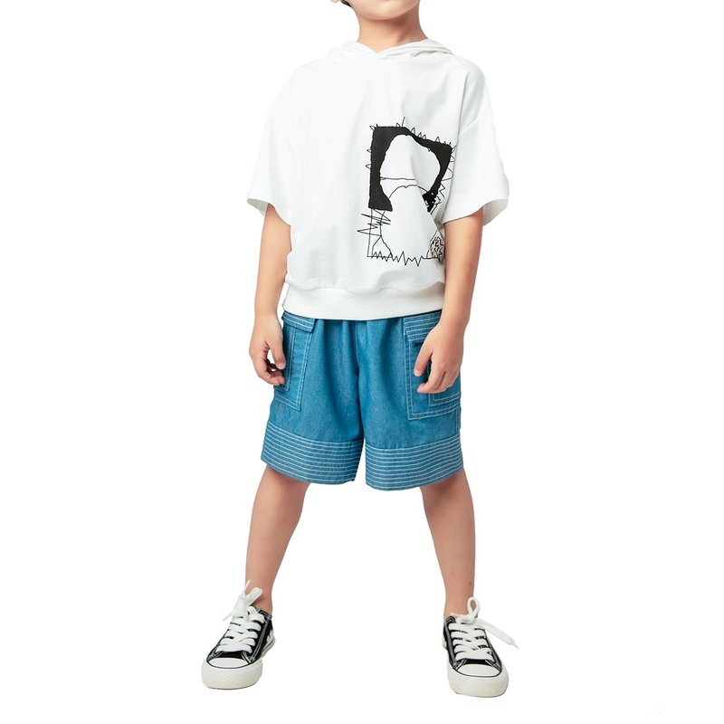 BIR 牛仔七分褲 - 男/女童長褲/短褲 - 棉．麻 藍色