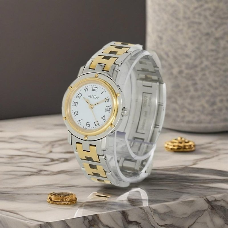 【LA LUNE】Vintage Hermes Arceau H Strap Vintage Lady Quartz Wristwatch - นาฬิกาผู้หญิง - โลหะ สีเงิน