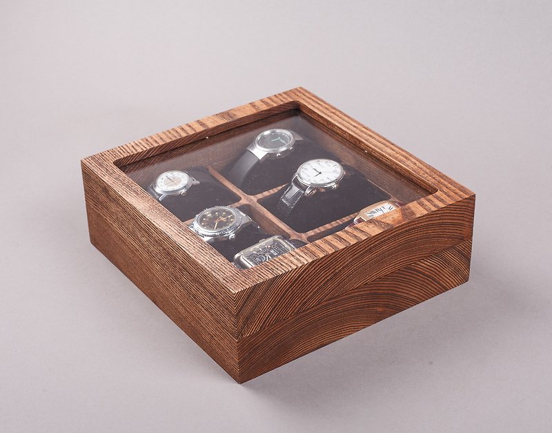 Watch Organizer Wooden Jewelry Box with Plexiglass Lid Engraved Display Case - 男裝錶/中性錶 - 木頭 咖啡色