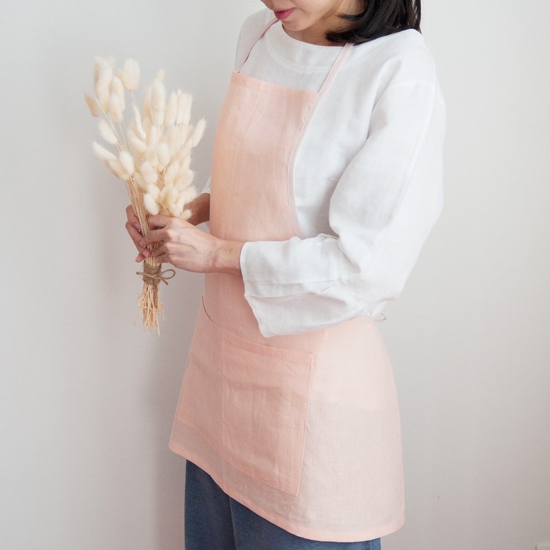 Linen Apron in Peach Handmade Apron - 圍裙 - 棉．麻 粉紅色