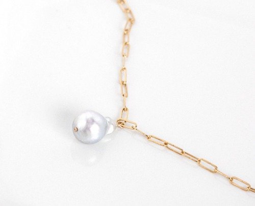 mumu-jewelry77 大粒バロックあこや真珠グレー/ネックレス14Kgf