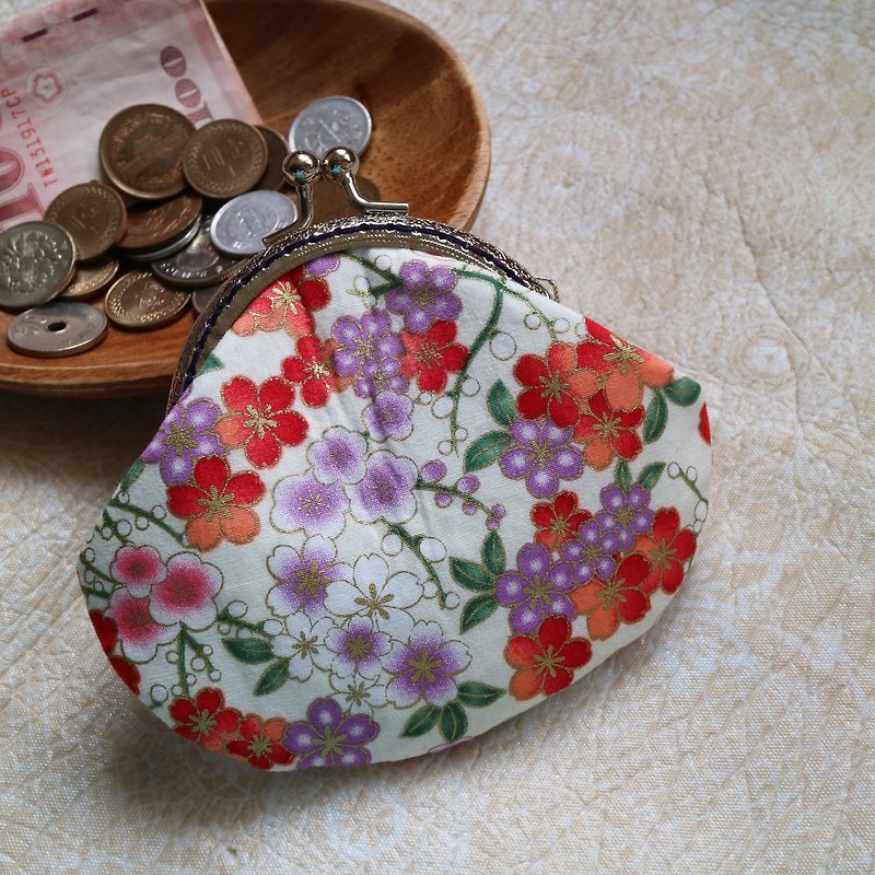 白和花 8.5cm 古銅口金 散紙包 | Girlskioku~* - 零錢包/小錢包 - 棉．麻 藍色