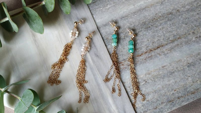 Fashion BOHO natural stone tassel earrings - ต่างหู - เครื่องเพชรพลอย 