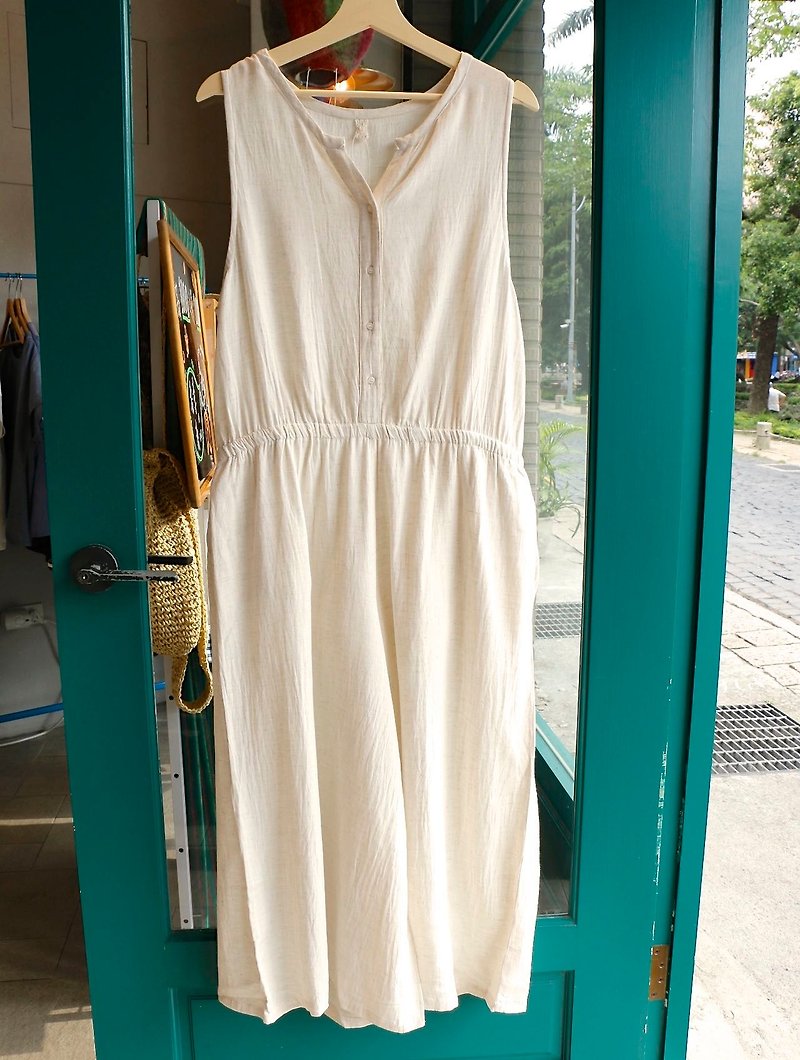 Purin select zakka cotton v-neck loose pants coveralls / m (bj1603043) - One Piece Dresses - Cotton & Hemp White