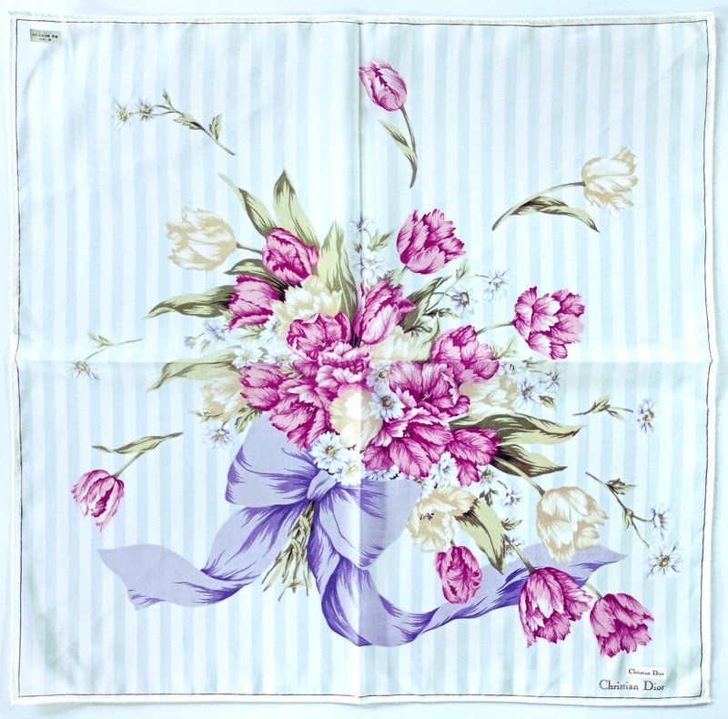 Christian Dior Vintage Handkerchief Tulips Bouquet 19.5 x 19.5 inches 克里斯汀迪奧 - Handkerchiefs & Pocket Squares - Cotton & Hemp Purple