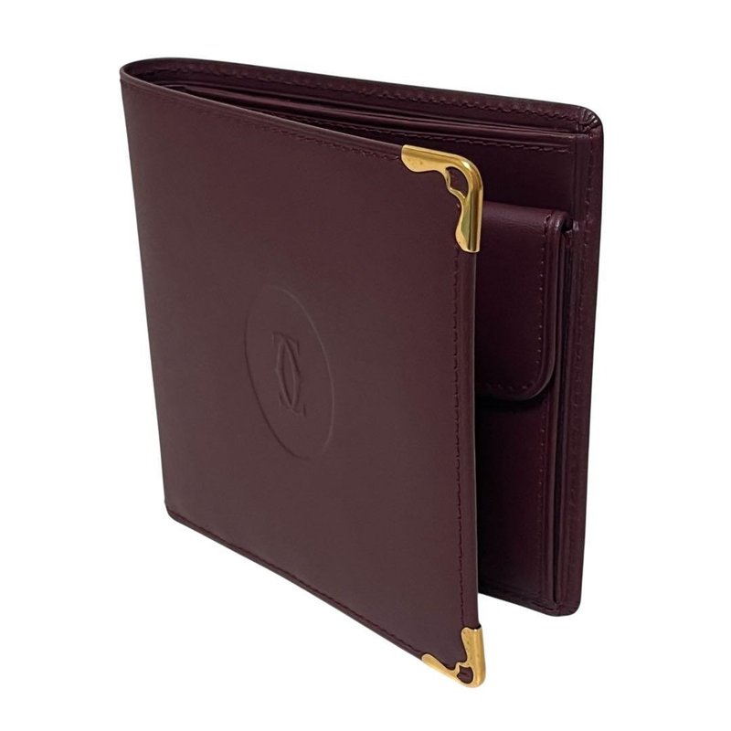 本物 Cartier カルティエ マストライン 二つ折り 財布 コンパクト ウォレット レザー ボルドー 赤 中古 - 錢包/皮夾/長短夾 - 真皮 紅色