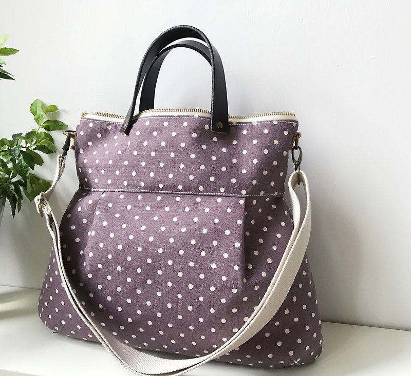 2 way dual-purpose shoulder bag handbag. Shoulder bag mother bag - กระเป๋าแมสเซนเจอร์ - ผ้าฝ้าย/ผ้าลินิน สีม่วง