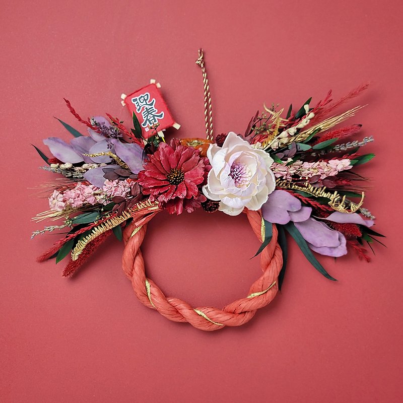 Japanese style note with rope-40cm spring kite style dry wreath - ช่อดอกไม้แห้ง - พืช/ดอกไม้ สีแดง