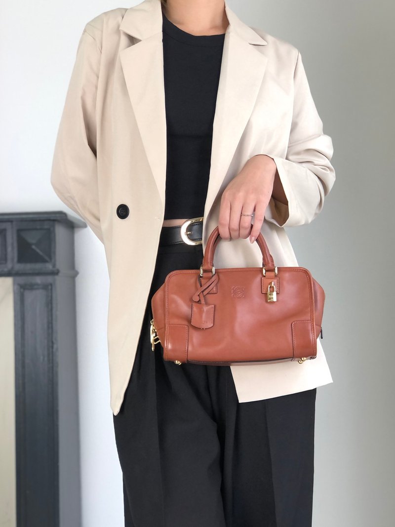 【 日本直送　名牌中古包 】LOEWE ロエベ アマソナ23 ハンドバッグ ブラウン アナグラム レザー ミニボストン vintage オールド 3m6b28 - 手提包/手提袋 - 真皮 咖啡色
