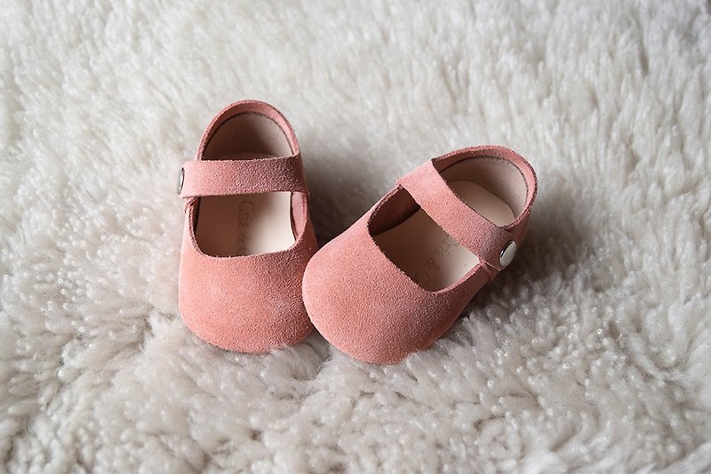 Baby Girl Shoes, Baby Moccasins, Peach Leather Mary Jane Shoes, Baby Shower - รองเท้าเด็ก - หนังแท้ สึชมพู