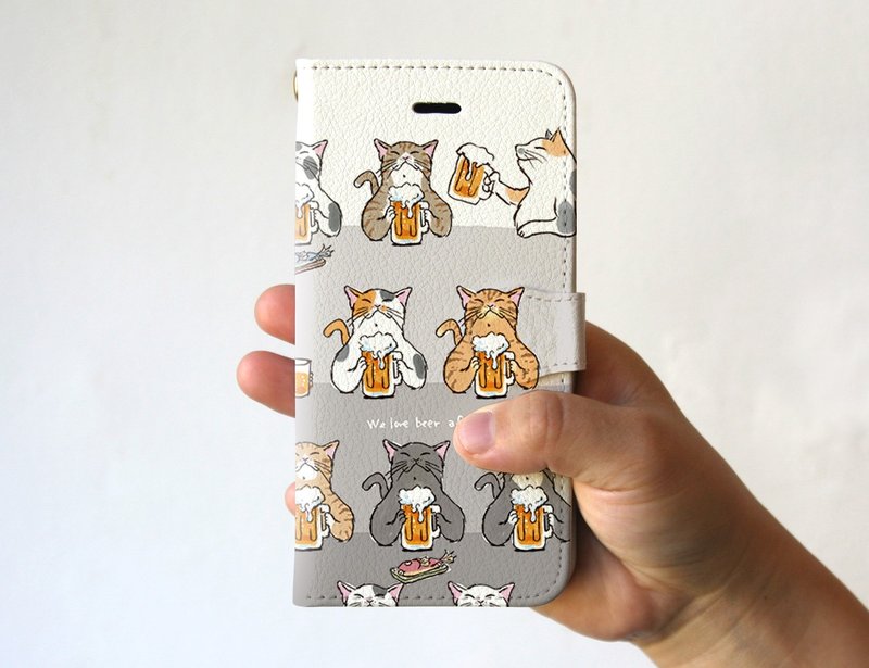 iPhone cover, notebook type, Cats are beer, white - เคส/ซองมือถือ - เส้นใยสังเคราะห์ ขาว