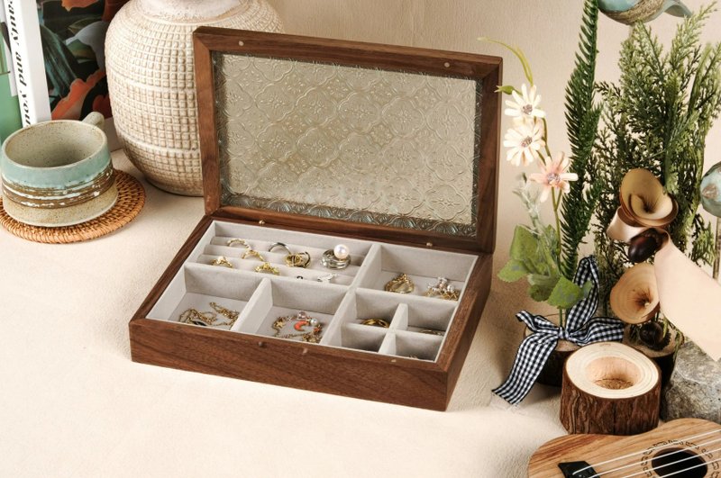 Custom Solid Wood Jewelry Box, Birthday Flower Jewelry Box - กล่องเก็บของ - ไม้ 