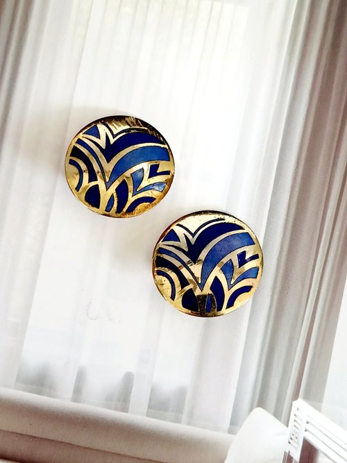 老時光製造所 vintage jewelry 古典景泰藍 藍色藺草 夾式耳環