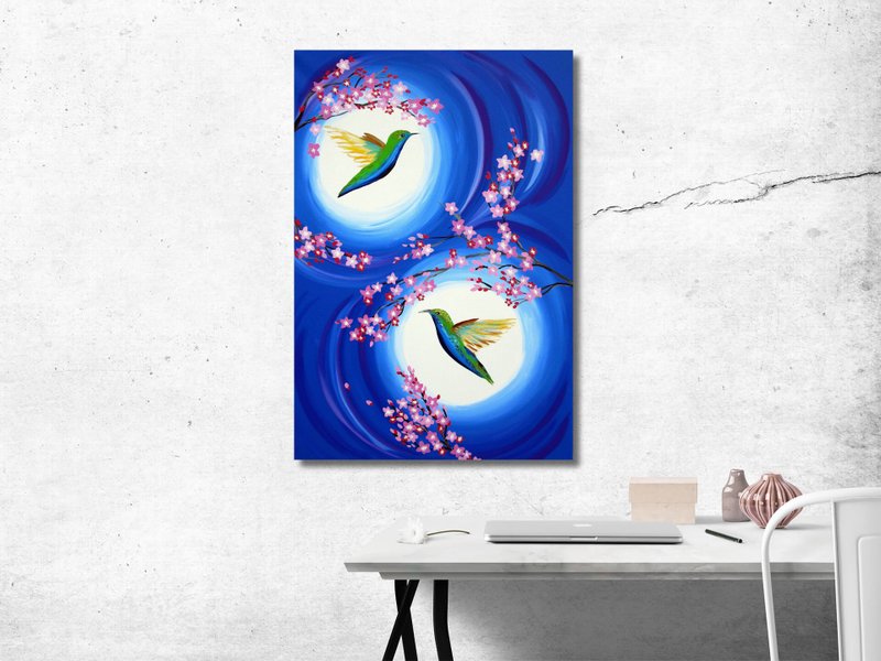 Hummingbird Wall Art, Orignal Painting, Animals Painting, Bird Wall Decor - 壁貼/牆壁裝飾 - 壓克力 多色