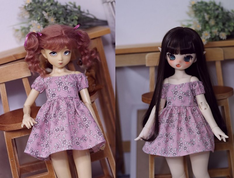 MSD,MDD Petite dress for bjd (Pink floral) - Other - Cotton & Hemp Pink