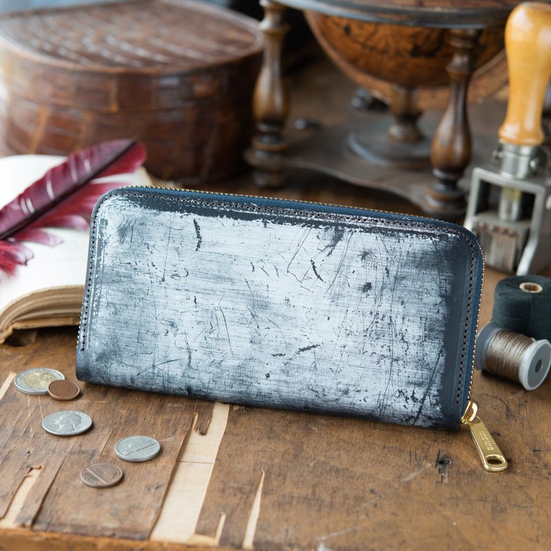 日本製造　牛皮　錢包　藏青色　Thomas Ware Bridle　made in JAPAN handmade leather wallet - 錢包/皮夾/長短夾 - 真皮 藍色