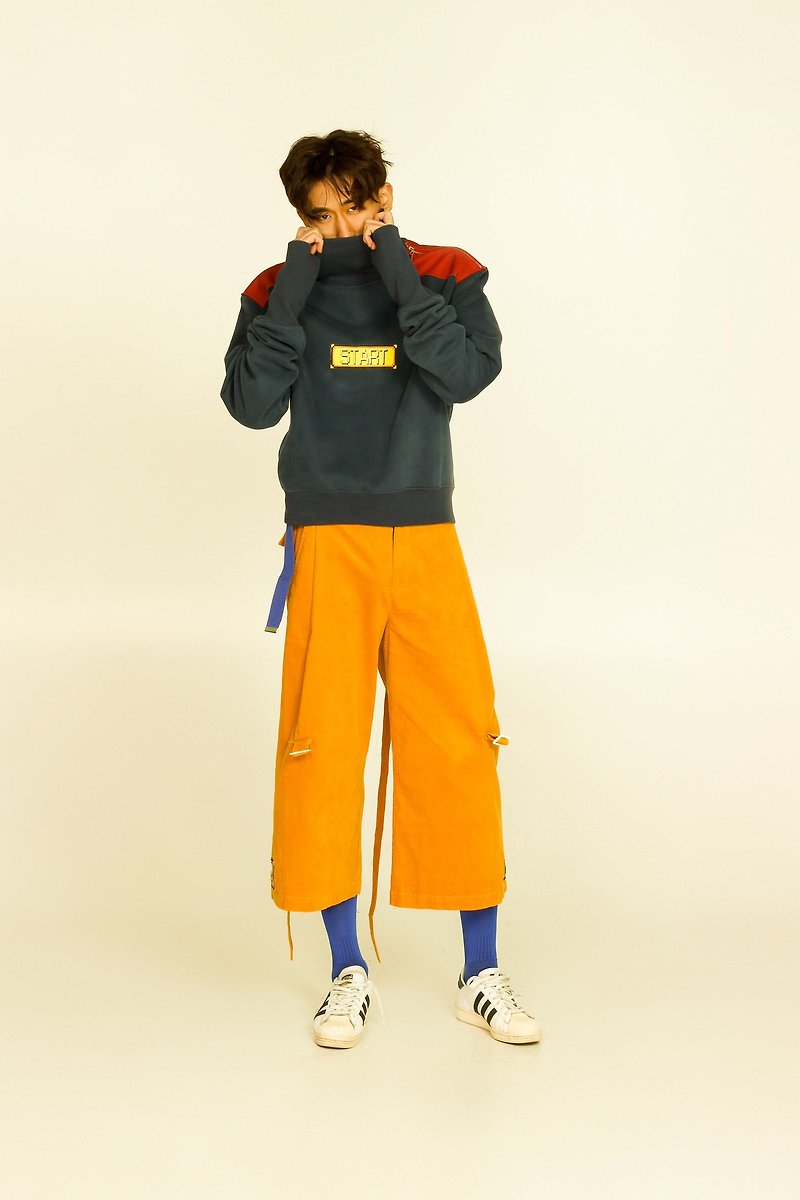 UF9193独立した設計楽しいサークルリボン刺繍装飾コーデュロイ生姜第八段落ワイドレッグパンツは表示します - パンツ メンズ - コットン・麻 オレンジ
