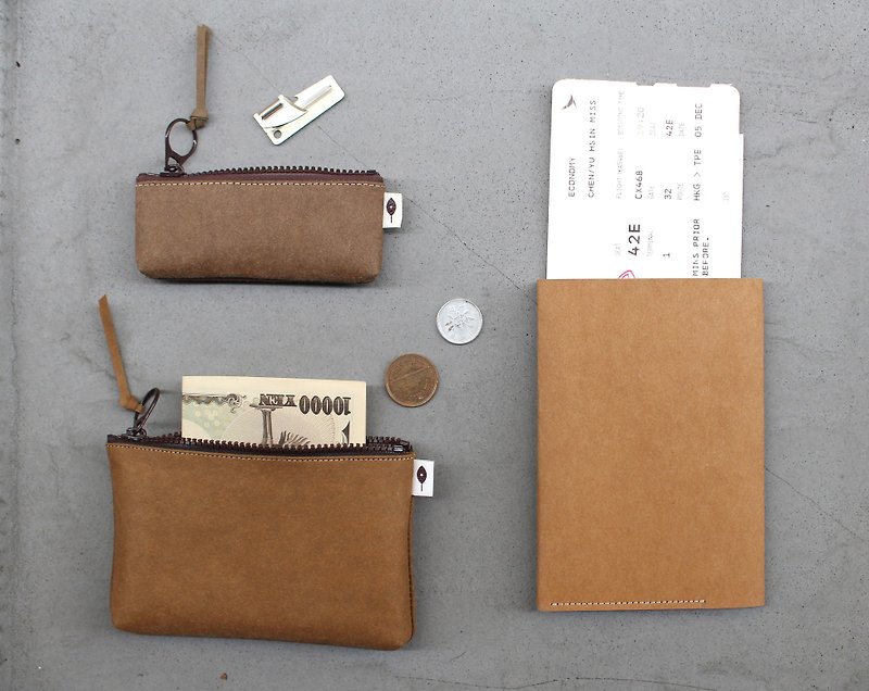 Goody Bag - Simple Travel - Passport holder with sim card pin, mezzanine coin purse, tiny storage bag - Other - Paper Brown