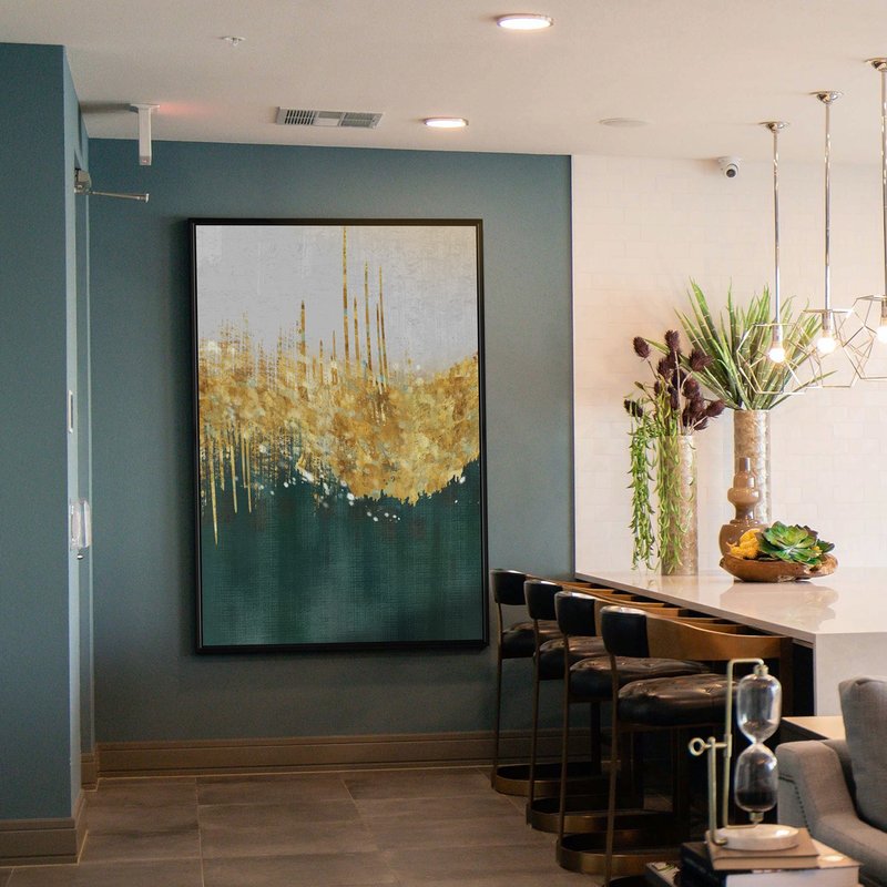 綠松石嵌金絲I - 金色葉子深綠抽象畫/輕奢抽象藝術畫/居家設計 - 海報/掛畫 - 棉．麻 多色