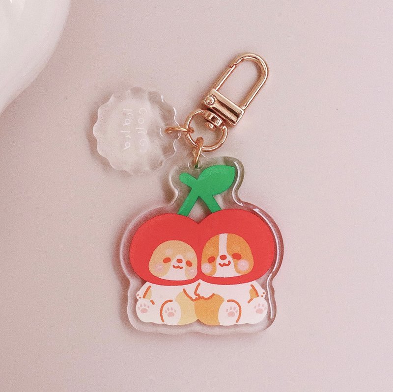 Corgi/Corgi Kaka/ Acrylic Keychain/Red Cherry/I Cherry U - ที่ห้อยกุญแจ - พลาสติก สีแดง