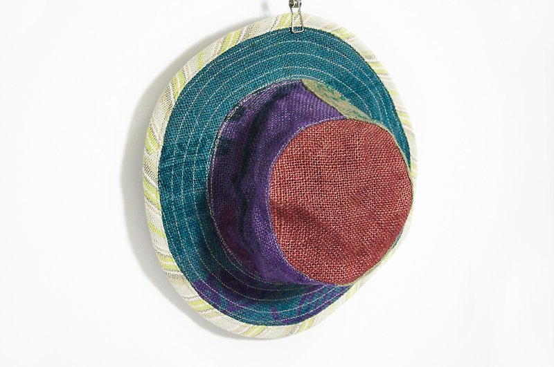 Handmade limited edition hand-woven national wind stitching cotton Linen hat / visor / hat - Japanese national wind color Patchwork (limit one) - หมวก - ผ้าฝ้าย/ผ้าลินิน หลากหลายสี