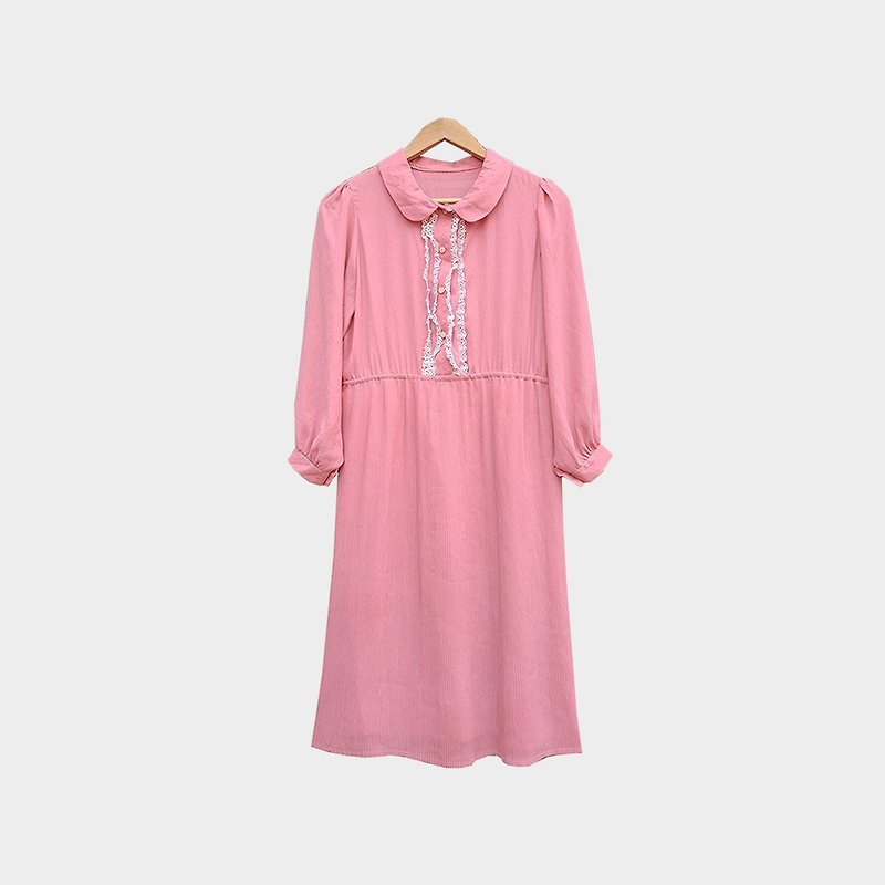 脫臼古著 / 蕾絲織花粉洋裝 no.034 vintage - 洋裝/連身裙 - 聚酯纖維 粉紅色