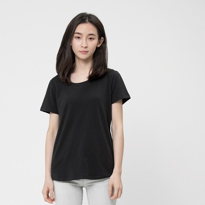 Elastic fiber cotton Women T-shirt /Black - Women's T-Shirts - Cotton & Hemp Black