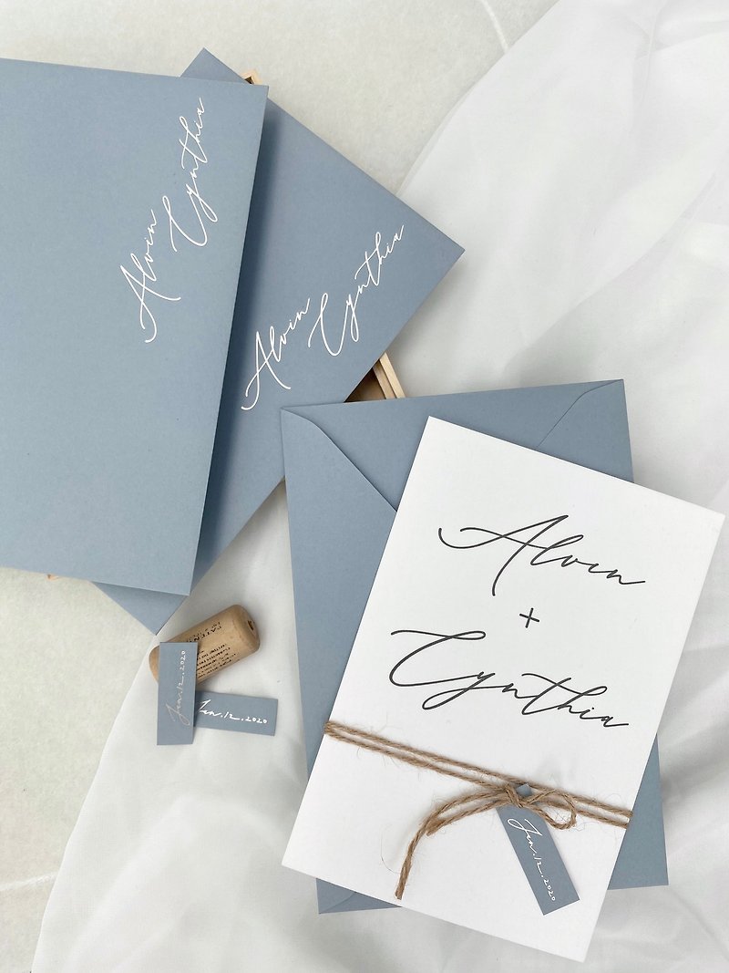 [100 copies] American simple iron gray blue│White cotton card wedding invitation - การ์ด/โปสการ์ด - กระดาษ สีน้ำเงิน