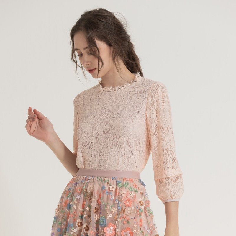 Vivaldi classic lace top pink - Women's Tops - Polyester Pink