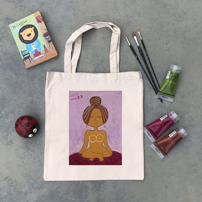 コットンストレートキャンバスバッグ|ヨガをする女性|Kアーティスト - トートバッグ・ハンドバッグ - コットン・麻 