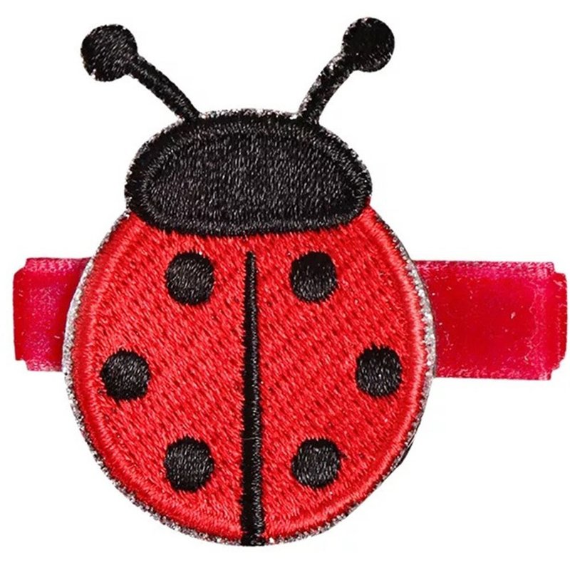 Ladybug Embroidered Hair Clip Full Covered Fabric Handmade Hair Accessories Ladybug - เครื่องประดับผม - เส้นใยสังเคราะห์ สีแดง