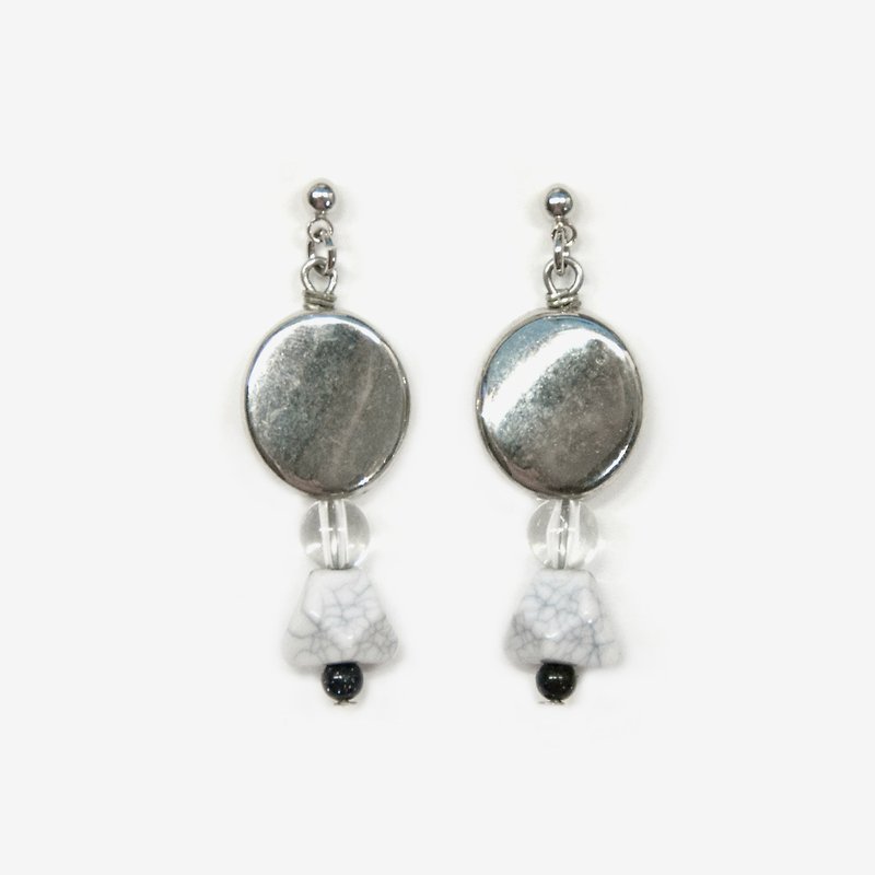 Black-and-white Film Collection - Mirrored Marble Earrings - Earrings & Clip-ons - Other Metals Silver