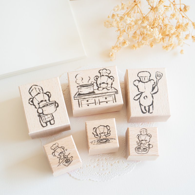 ラバースタンプ / はんこ - クッキングテディベア - 印章/印台 - 橡膠 咖啡色