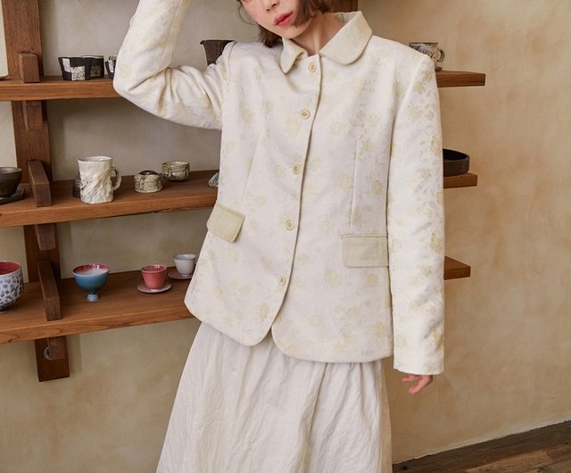 Oriental jacquard new Chinese style velvet collar cotton suit