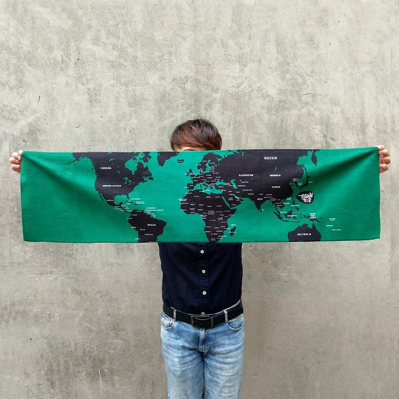 World map sport towel dark green - Towels - Other Materials Green