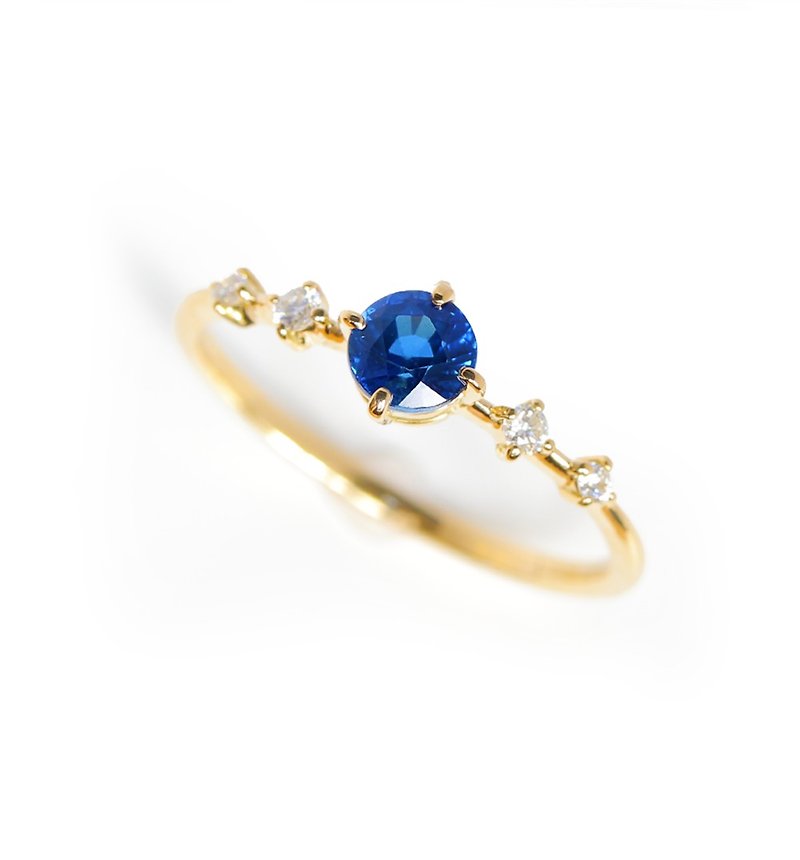 Sapphire & Diamond K18 Ring Round Cut ~Ello Lily~ September Birthstone - แหวนทั่วไป - เครื่องเพชรพลอย สีน้ำเงิน