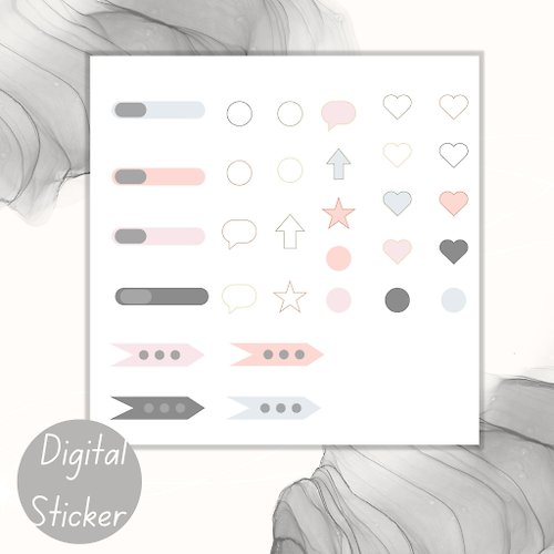 meverything grey and pink digital sticker pre cropped png sticker set instant download