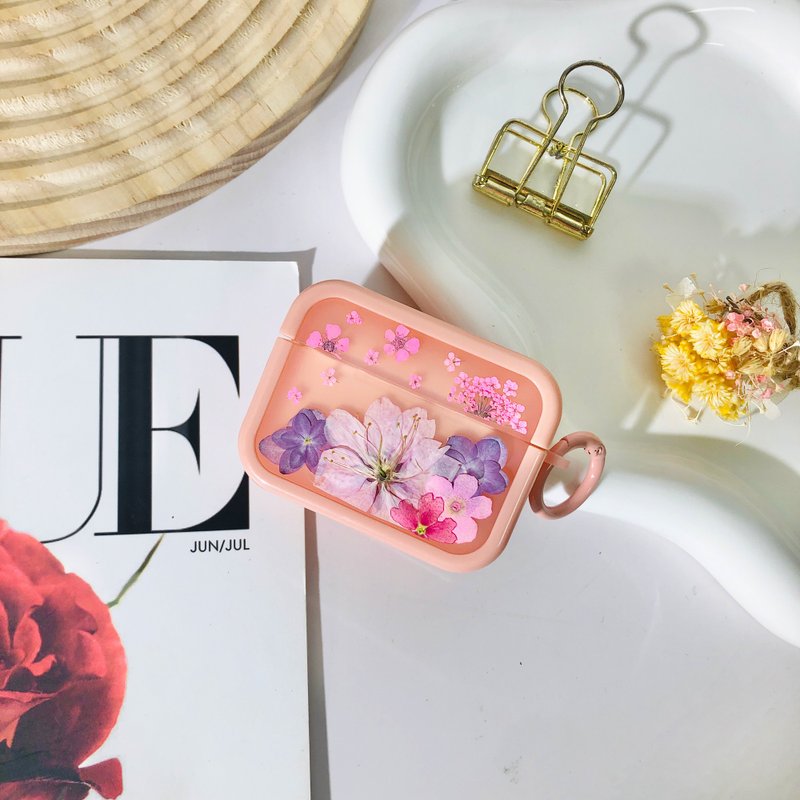 蜜桃粉壓花耳機殼,搭配AirPods 1,2,3,4,AirPods Pro 2,精美禮物 - 耳機/藍牙耳機 - 植物．花 