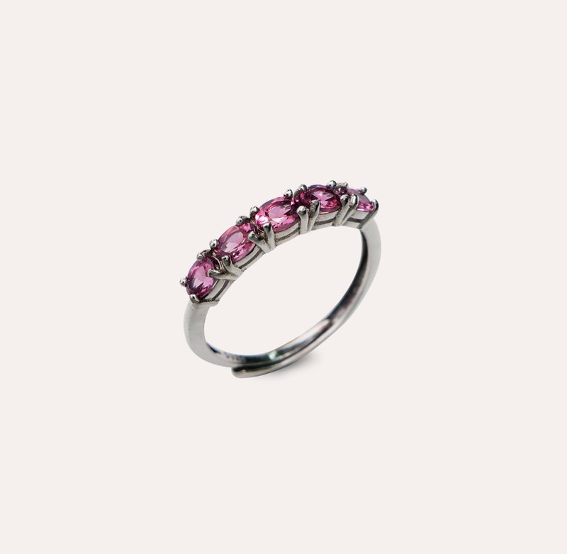 Anjumalaya Stone Pink Purple Oval 3*4mm Ring Harmony Series Arrow - แหวนทั่วไป - เงิน สึชมพู