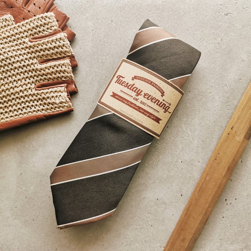 Necktie Dark Brown with Caramel Stripe | 8cm - 領帶/領帶夾 - 聚酯纖維 咖啡色