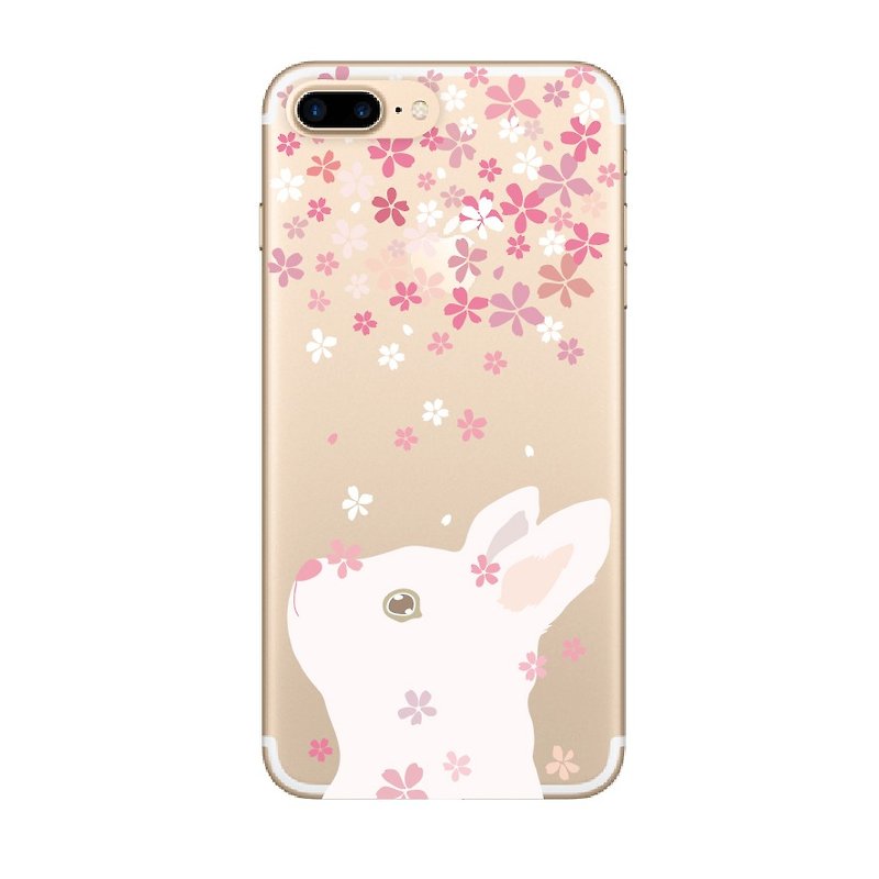 Cherry and white rabbit lady shell - Phone Cases - Silicone Pink